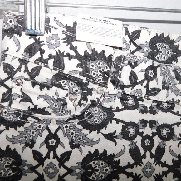 Zara Premium Denim Collection Women's 4 Skinny Cropped Thistle Pattern Jeans NEW - Picture 7 of 13